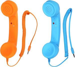 2 Pack 3.5mm Retro Telephone Handset Telephone Receiver MIC Microphone Speaker Anti Receivers for Microphone Speaker Orange,Blue