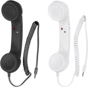 2 Pack 3.5mm Retro Telephone Handset Telephone Receiver MIC Microphone Speaker Anti Receivers for Microphone Speaker Black, White