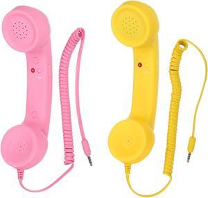 2 Pack 3.5mm Retro Telephone Handset Telephone Receiver MIC Microphone Speaker Anti Receivers for Microphone Speaker Pink,Yellow