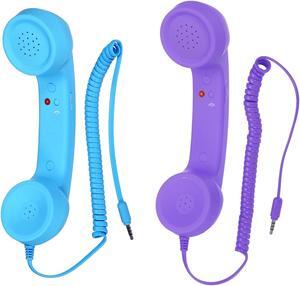 2 Pack 3.5mm Retro Telephone Handset Telephone Receiver MIC Microphone Speaker Anti Receivers for Microphone Speaker Purple, Blue