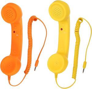 2 Pack 3.5mm Retro Telephone Handset Telephone Receiver MIC Microphone Speaker Anti Receivers for Microphone Speaker Orange,Yellow