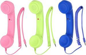 3 Pack 3.5mm Retro Telephone Handset Telephone Receiver MIC Microphone Speaker Anti Receivers for Microphone Speaker Pink, Blue,Green