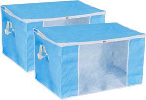 Clothes Storage Bag 2pcs, Clothes Storage Bins Foldable Closet Organizers Storage Containers with Reinforced Handles for Comforters, Blankets, Bedding-Sky Blue