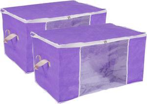 Clothes Storage Bag 2pcs, Clothes Storage Bins Foldable Closet Organizers Storage Containers with Reinforced Handles for Comforters, Blankets, Bedding-Purple