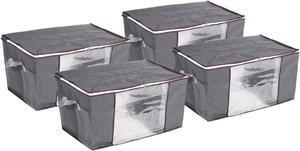 Clothes Storage Bag with Reinforced Handles 4pcs, Clothes Storage Bins Foldable Closet Organizers for Comforters, Blankets, Clothing, Bedding with Clear Window-Grey