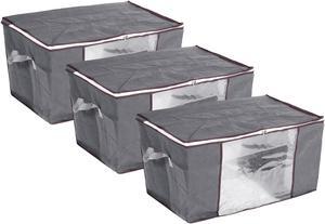 Clothes Storage Bag 3pcs, Foldable Storage Bins for Clothes, Comforters Storage Bags with Reinforced Handle, Sturdy Zipper, Closet Organizer with Clear Window-Pink