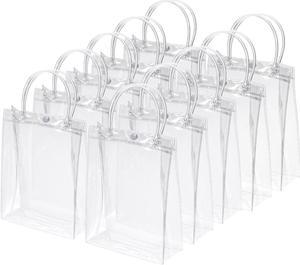 25 Pack Clear PVC Gift Bags, 9" x 6.7" x 2.8" Reusable Mini Transparent Plastic Gift Wrap Tote Bag with Handles for Shopping Party Wedding