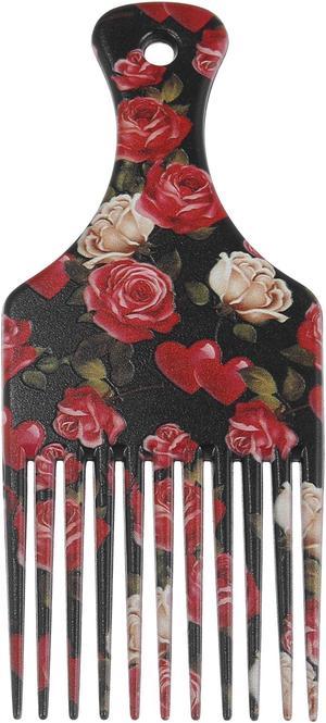 Wide Tooth Afro Hair Pick Comb, Hair Styling Tool for Men Plastic Flower Pattern, 5 Inch