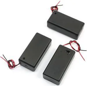 3pcs Two Wire Leads ON/OFF Switch 1x9V Battery Holder Case w Cover