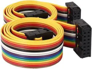 50cm 14 Pin 14 Way F/F Connector IDC Flat Rainbow Color Ribbon Cable 2pcs
