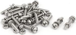 M4x20mm 304 Stainless Steel Phillips Pan Head Bolt Screw Nut w Washer 20 Sets