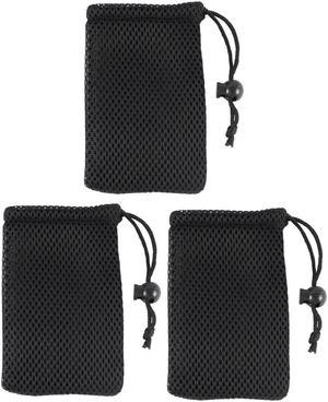 Unique Bargains Black Cell Phone Nylon Mesh Drawstring Pouch Bags 3 Pcs