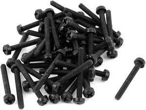 M3 x 25mm Plastic Phillips Cross Pan Head Machine Screws Black 50 PCS