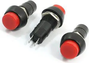 Unique Bargains 3 Pcs Red Round Head Cap Latching SPST 2 Pin Terminal Push Button Switch