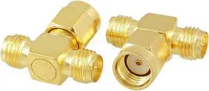 Unique Bargains 2Pcs RP SMA Male to 2 Female Triple T Adapter Connector 3 way Splitter