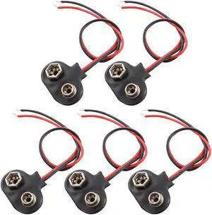 Unique Bargains 5Pcs Black Faux Leather Shell T Type 9V Battery Clip Cell Connector