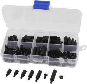 Unique Bargains 180 Pcs M3 Nylon Hex Spacers Screw Nut Stand-off Plastic Assortment Kit Black