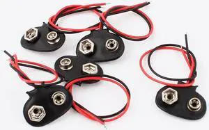 Unique Bargains 5 x Faux Leather Shell 9V Batteries Clip Connectors Battery Holder Buckle I Type
