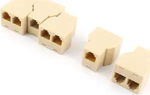 RJ11 6P4C Female to Dual Female Y Splitter Phone Jack Adapter Divider Beige 5pcs