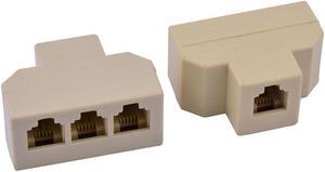 RJ11 6P4C Port Telephone Cable Adapter Splitter Connector Adapter Beige 2Pcs