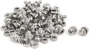 M3x6mm 304 Stainless Steel Phillips Pan Head Bolt Screw Nut w Washer 35 Sets