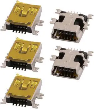 5 Pcs B Type Mini USB Connector Female Socket Copper Computer Adapter