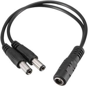 2.1 x 5.5mm Female to 2 Male DC Power Extension Cable Cord Black 20cm Length