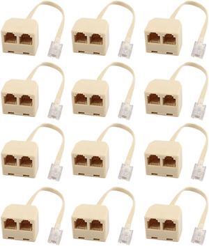 12Pcs RJ11 6P4C Male to 2 Ports Female Telephone Line Splitter Adapter Converter