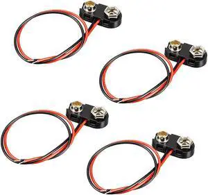 4pcs DC 9V Battery Clip T-Type Buckle Connector Plastic Shell Lead Wire 10cm Long