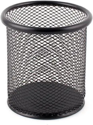 Home Office Metal Meshy Desktop Decor Pencil Ruler Pen Holder Container Black