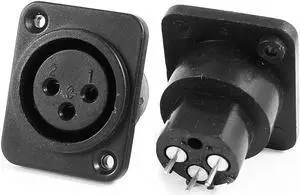 2 Pcs Audio MIC XLR 3Pin Female Chassis Panel Mount Socket Black