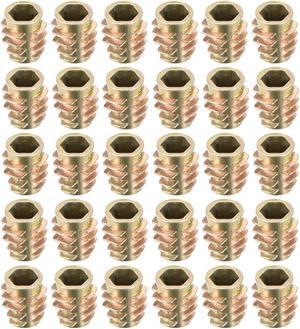 Threaded Insert Nuts Zinc Alloy Hex-Flush M6 Internal Threads 13mm Length 30pcs