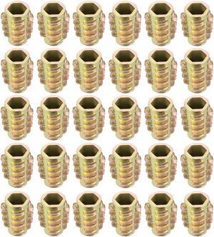 Threaded Insert Nuts Zinc Alloy Hex-Flush M6 Internal Threads 15mm Length 30pcs