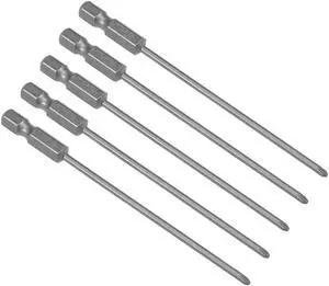 5 Pcs 1/4 Shank 100mm Length 2.5mm Phillips PH1 Magnetic S2 Screwdriver Bits