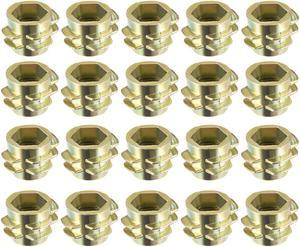 Threaded Insert Nuts Zinc Alloy Hex-Flush M6 Internal Threads 8mm Length 20pcs