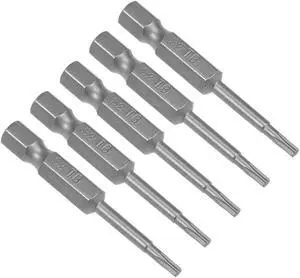 5pcs 50mm Long 1/4" Hex Shank T8 Torx Head Screwdriver Bits S2 High Alloy Steel