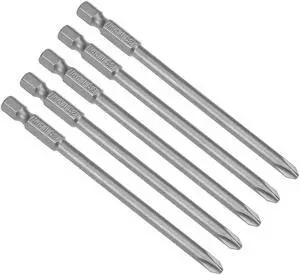 4 Pcs 1/4 Shank 100mm Length 5mm Phillips PH2 Magnetic S2 Screwdriver Bits