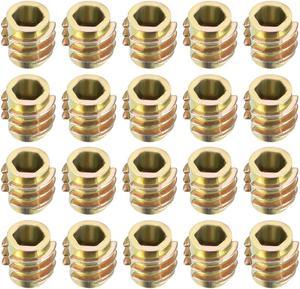 Threaded Insert Nuts Zinc Alloy Hex-Flush M4 Internal Threads 8mm Length 20pcs