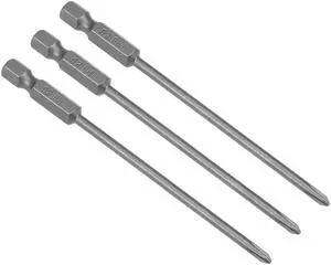 3 Pcs 1/4 Shank 100mm Length 3mm Phillips PH1 Magnetic S2 Screwdriver Bits