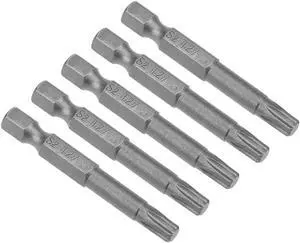 5pcs 50mm Long 1/4" Hex Shank T27 Torx Head Screwdriver Bits S2 High Alloy Steel