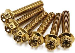 6pcs Gold Tone M6 x 30mm Motorcycle Titanium Alloy Hexagon Bolts Clips Screws