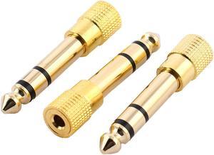 Metal 6.25mm Male to 3.5mm Female Jack Stereo Adapter Gold Tone 3pcs