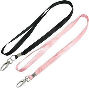 Unique Bargains 2 Pcs Pink Black Nylon Neck Strap Keys Holding Lanyard 16.5"