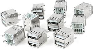 Unique Bargains 10pcs 180 Degree DIP PCB Mount 8-Pin Female USB A Dual Socket Port Connector