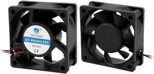 2Pcs DC 24V 60 x 60 x 24mm 7 Vanes 2 Leading Wires Case Cooling Fan for PC Case