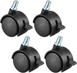 Swivel Casters 1.5 Inch Nylon M8 x 13mm Threaded Caster Wheels with Brake 4 Pcs