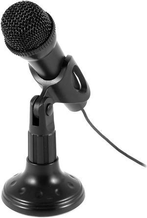 Mini 3.5mm Stereo Studio Speech Microphone Mic w Stand Mount Black for PC Laptop