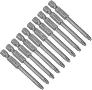 10pcs 65mm 1/4" Hex Shank 4.5mm PH2 Magnetic Phillips Head Screwdriver Bits S2