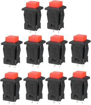 12mm Mounting Hole Red Square Latching Push Button Switch SPST NO 10pcs