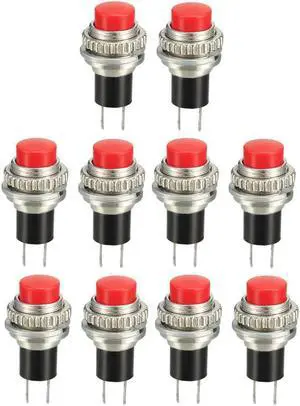 10mm Mounting Hole Red Momentary Push Button Switch SPST NO 10pcs